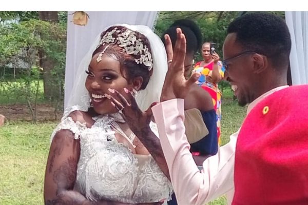 KTN news anchor Fridah Mwaka and her husband Samuel Nguma Ndhuli during their colourful wedding on Saturday, November 30.