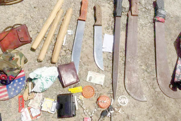 Crude weapons recovered from a gang in Mombasa.