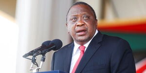 Former President Uhuru Kenyatta addresses the media at a past briefing.