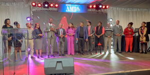 AMTA founder Edgar Meshack Obota (centre) alongside various stakeholders during the media launch held at Kenya Railways headquarters on Tuesday, May 31.