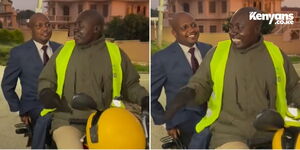 Trade Cabinet Secreatry Moses Kuria taking a boda boda ride to Cabinet Meeting in Kakamega County on August 29. 