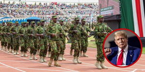 A Collage Of Kenyan Police officers from Haiti and U.S President Donald Trump