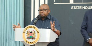 Principal Secretary, State Department for Housing and Urban Development, Charles Hinga, during the press briefing on the housing agenda at State House on May 24, 2023.