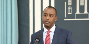 State House spokesperson Hussein Mohamed addresses the media during the press briefing on the housing agenda at State House, Nairobi, on May 24, 2023. 