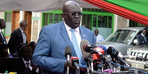 CS Education Prof George Magoha while releasing 2019 KCPE results at Mitihani House in Nairobi on November 18, 2019