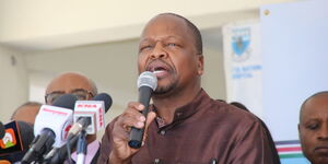 Health Cabinet Secretary Mutahi Kagwe addresses the media at Mbagathi District Hospital on Friday, March 6, 2020 