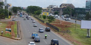 An elevated view of motorists along Mombasa Road-Langata Road. Thursday, October 14, 2019