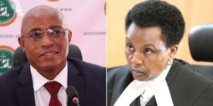 Justice Nduma Nderi (left) and Acting Chief Justice Philomena Mwilu