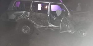 Ex Mwingi MP Joe Mutambu's car in a mangled wreck after the car collided with a tractor on Sunday, December 5.