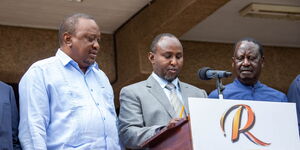  From left to right: President Uhuru Kenyatta, Suna East MP Junet Mohamed and ODM party leader Raila Odinga.
