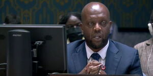 Kenya’s Permanent Representative to the UN Ambassador Martin Kimani during a session at the UNSC on Monday night, February 28, 2022.