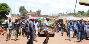 Kirinyaga Governor Anne Waiguru's Covid-19 drive disrupted by youth on April 12, 2020.