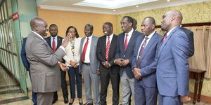 Deputy President Rigathi Gachagua addresses governors among them Jonathan Bii (second left)