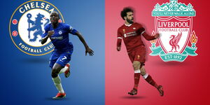 A collage of Chelsea midfielder Ng'olo Kante and Liverpool striker Mohamed Salah  