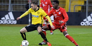 Kenyan defensive midfielder Bernard Mwarome playing for Bayern Munich during a past Bundesliga match.
