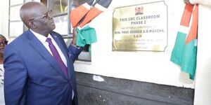 CS Magoha commissioning new phase two CBC classroom at Mary Leakey Girls High School in Kiambu County on August 18, 2022