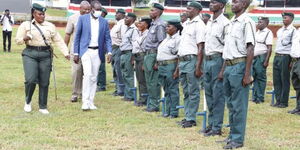 Kisii incoming governor Simba Arati inspecting a guard of honor at Gusii stadium on August 24, 2022