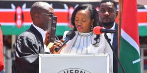 Susan Kihika taking her oath as Nakuru Governor in Nakuru on August 25, 2022