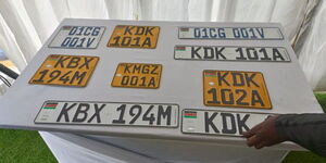 A display of the new generation number plates after they had been commissioned in Nairobi on August, 30, 2022