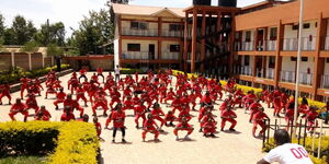 A stock image of pupils and their teacher exercising at St Petroc Premier School on January 3, 2020.