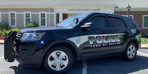 A 2017 Ford Police Interceptor Utility vehicle parked outside the Paxton Police Department.