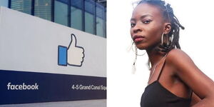 A Facebook company logo (left) and Michelle Angawa, a film editor XR creator.