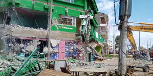 A building being demolished in Ol Kalou, Nyandarua