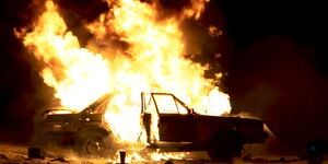 A car on fire.