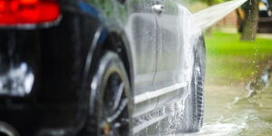 A car pictured at a carwash.