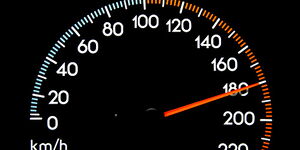 A car speedometer indicating 180Km/h.