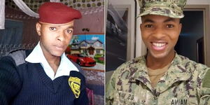 A collage of Jack Maina as a watchman in Nakuru and him in US Navy Military uniform.jpg