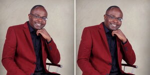 A collage of Alex Chamwada posing for a photo