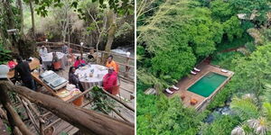A collage of Anabas Trout and Seafood Grill (left) and Rhino River Camp (right) in Meru County