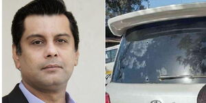 A collage of Arshad Sharif and the vehicle in which he was shot dead in October 2022.
