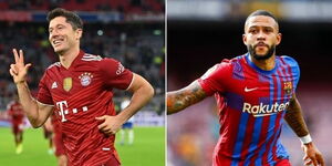 A collage of Bayern Munich forward Robert Lewandoski (left) and Barcelona forward Memphis Depay (left)