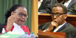 A collage of Chief Justice Martha Koome (right) and Senior Counsel Ahmednasir Abdullahi (right)