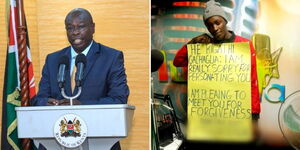 A collage of Deputy President Rigathi Gachagua (left) and his Collins Kipleting (right) impersonator 