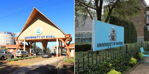 A collage of Embu University (left) and the University of Nairobi (right)