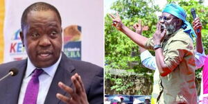A collage of Interior CS Fred Matiang'i and Roots Party Presidential Candidate George Wajackoyah.jpg