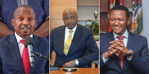 A collage of Interior CS Kithure Kindiki (left), Public Service CS Moses Kuria (centre) and Tourism CS Alfred Mutua (right)