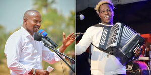 A collage of Interior Cabinet Secretary Kithure Kindiki (left) and popular musician Dj Fatxo (right)