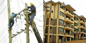 A collage of KPLC employees on duty (left) and apartments in Nairobi (right)