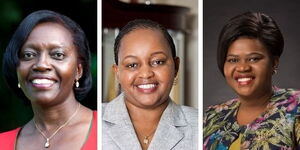 A collage of Martha Karua, Anne Waiguru and Gladys Wanga