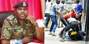 A collage of Nakuru County Commander Peter Mwanzo and Kenyans watch as a man is mugged in Nairobi .jpg