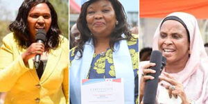 A collage of Nakuru senator-elect Tabitha Karanja (left), Machakos senator-elect Agnes Kavindu (center) and Isiolo senator-elect Fatuma Gullo (right)