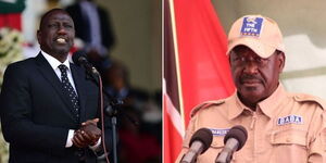 A collage of President William Ruto (left) and Azimio leader Raila Odinga (right)