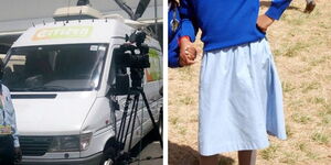 A collage of a Citizen TV crew vehicle and a school going pupil.