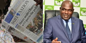 A collage of a aKenyan reading a copy of the Daily Nation and IEBC Chairperson Wafula Chebukati.jpg