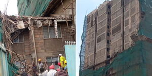 A collage of a building collapsing in Eastleigh on December 2, 2023