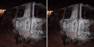 A collage of a car wreck that burnt in Ugunja Siaya County Saturday October 15, 2022